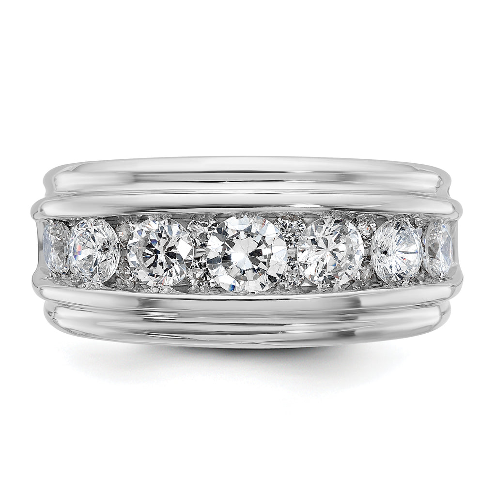 14k White Gold Polished and Grooved Mens 7-stone Ring Mounting, Mounting Only - Sophia Jewelers