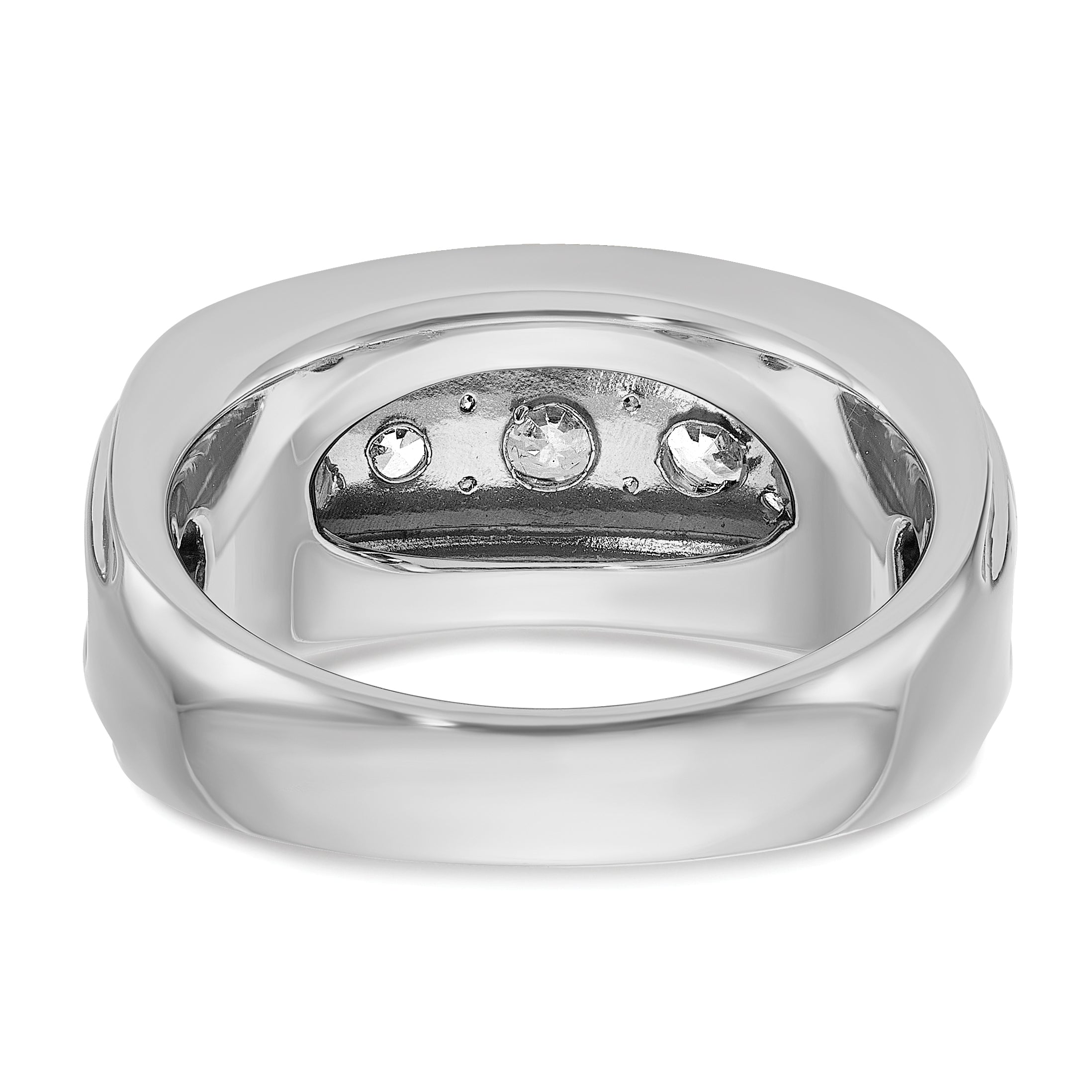 14k White Gold Polished and Grooved Mens 7-stone Ring Mounting, Mounting Only - Sophia Jewelers