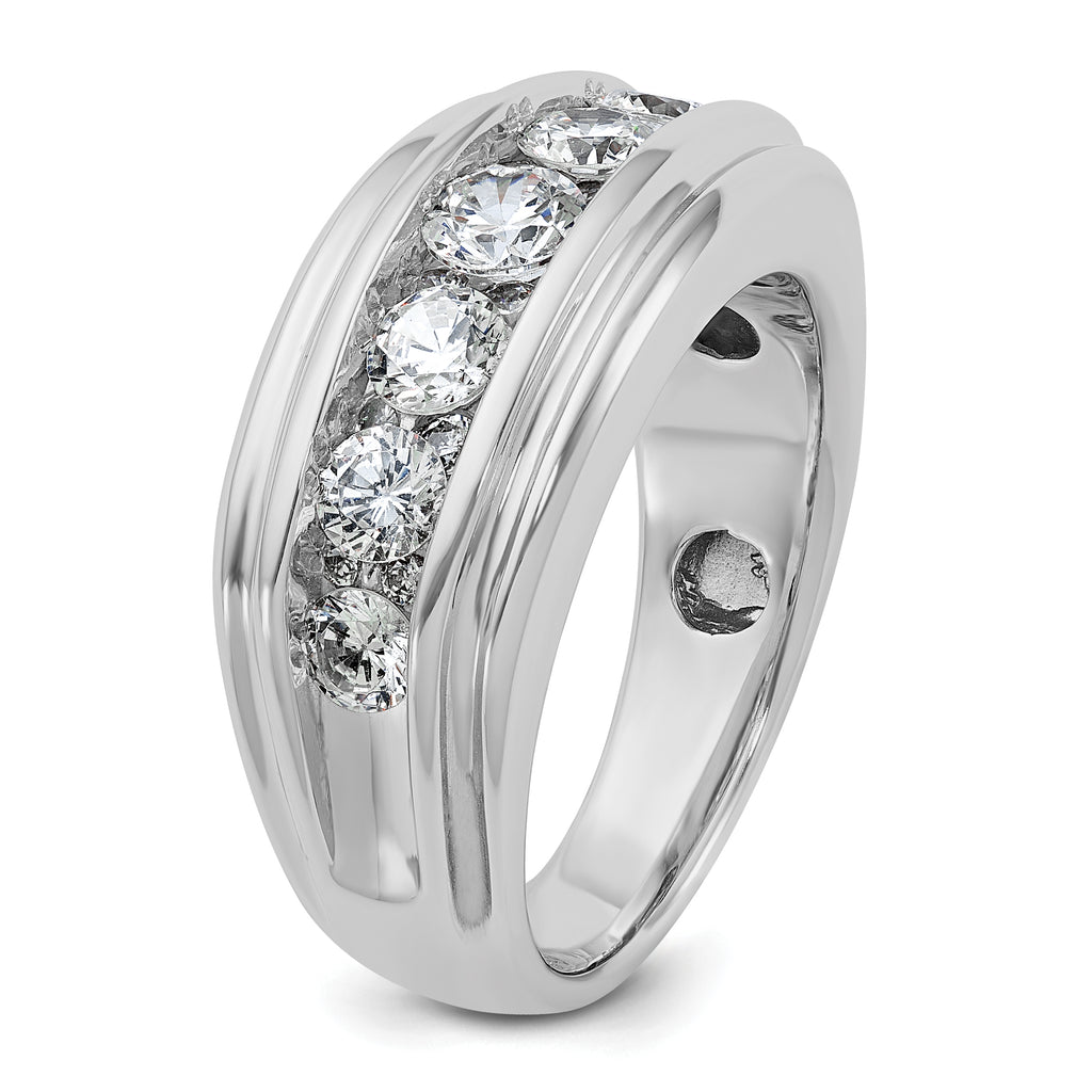 14k White Gold Men's Polished and Grooved 2 Carat AA Quality Diamond Ring - Sophia Jewelers