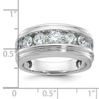 14k White Gold Polished and Grooved Mens 7-stone Ring Mounting, Mounting Only - Sophia Jewelers