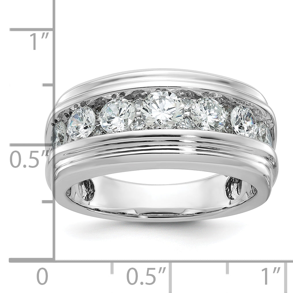 14k White Gold Men's Polished and Grooved 2 Carat AA Quality Diamond Ring - Sophia Jewelers