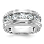 14k White Gold Polished and Grooved Mens 7-stone Ring Mounting, Mounting Only - Sophia Jewelers