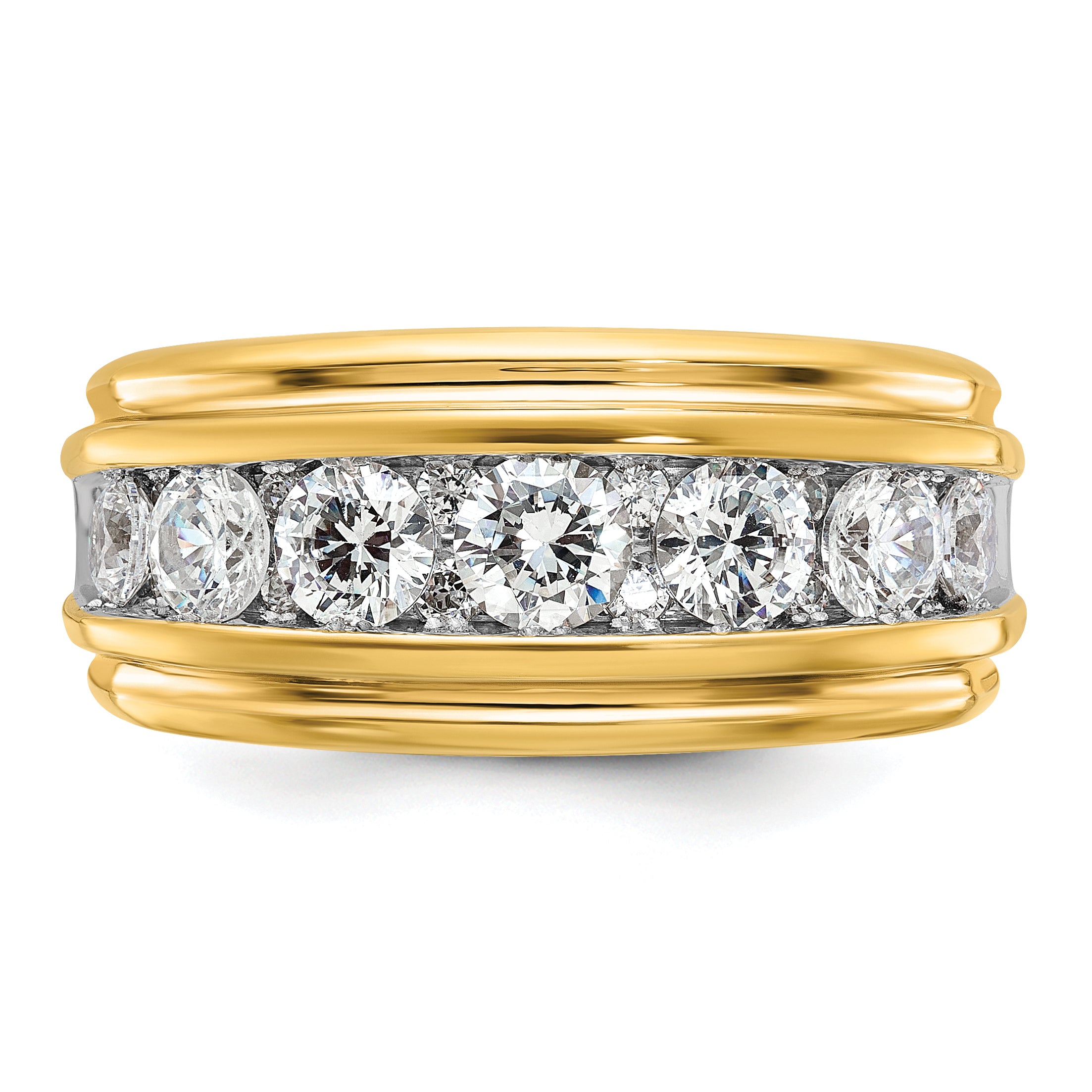 14k Polished and Grooved Mens 7-stone Ring Mounting, Mounting Only - Sophia Jewelers