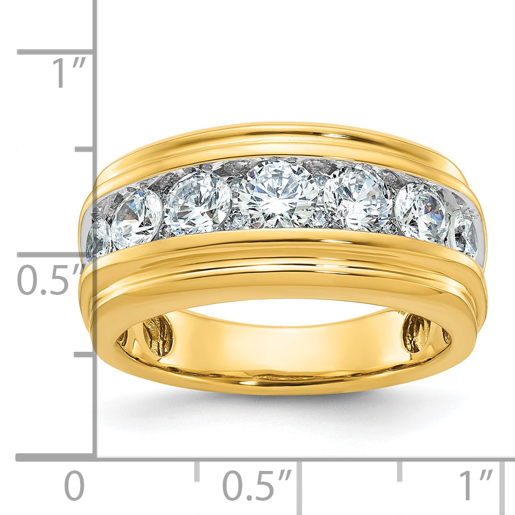 14k Polished and Grooved Mens 7-stone Ring Mounting, Mounting Only - Sophia Jewelers
