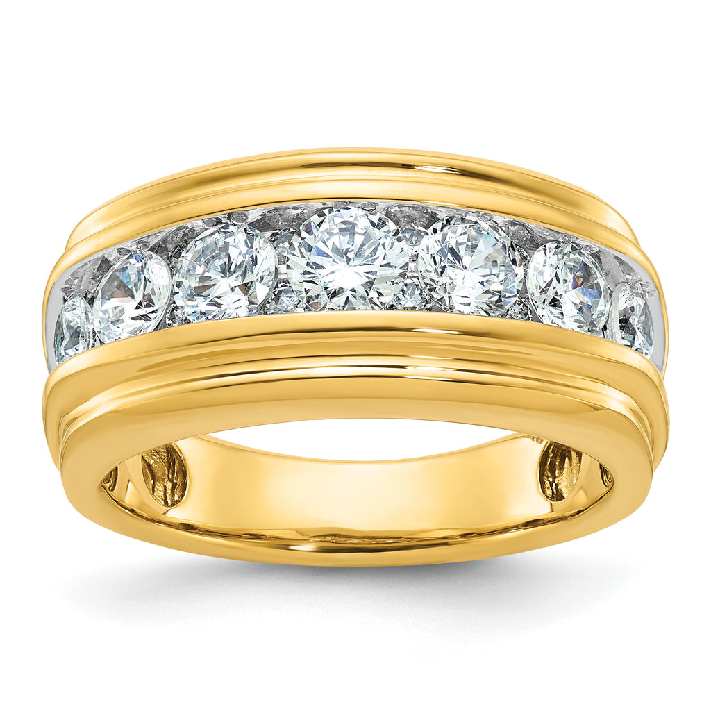 14k with White Rhodium Men's Polished and Grooved 2 Carat AA Quality Diamond Ring - Sophia Jewelers