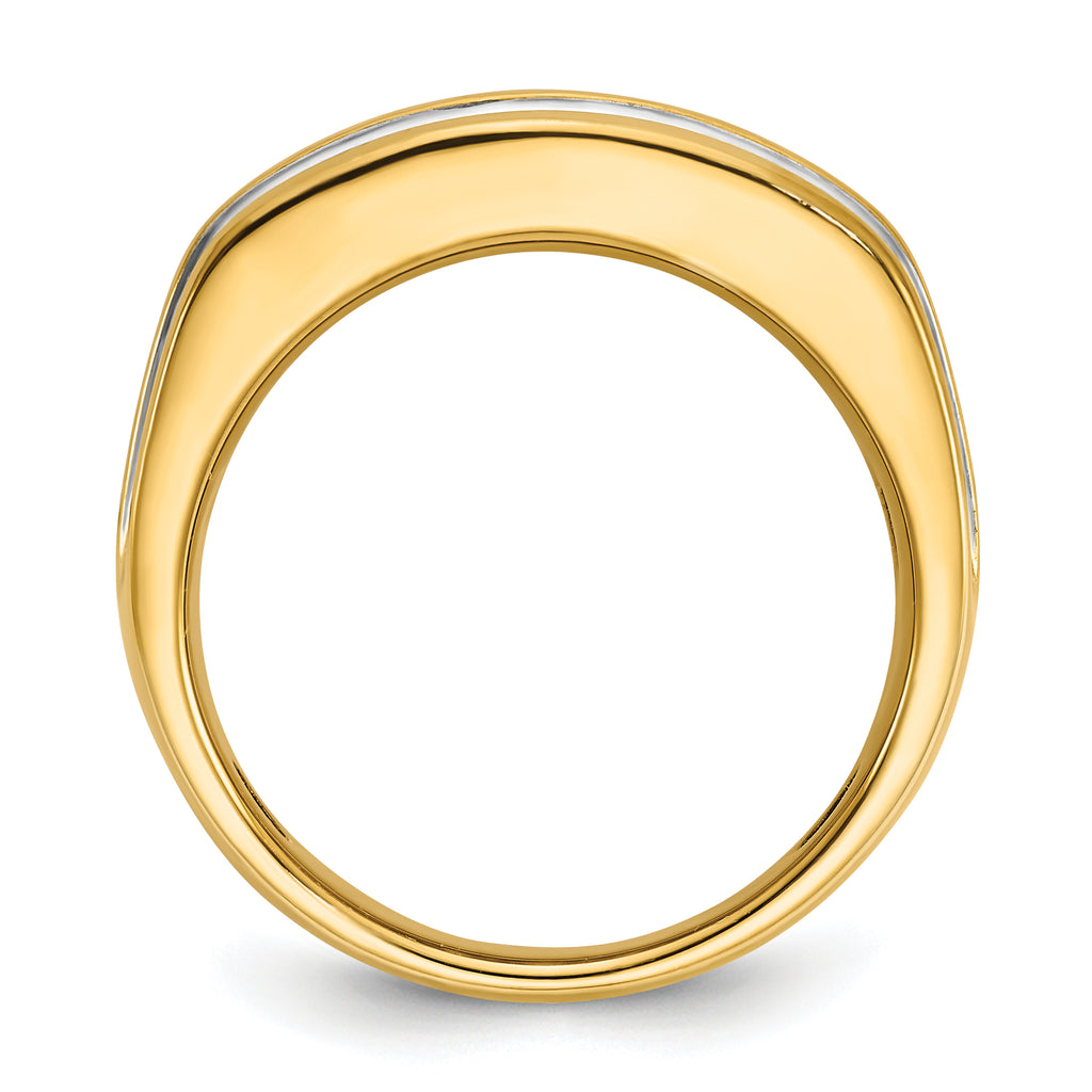 14k with White Rhodium Men's Polished and Grooved 2-Row 2 Carat AA Quality Diamond Ring - Sophia Jewelers