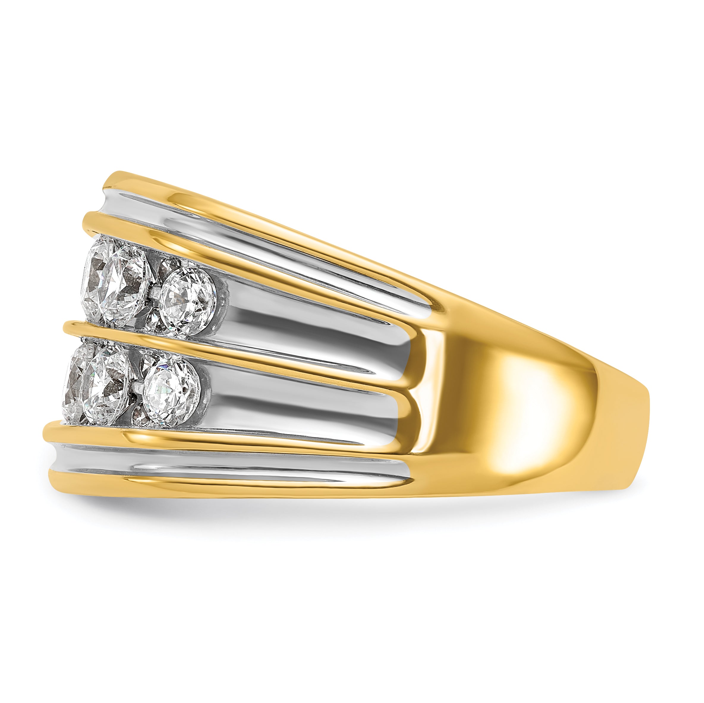 14k with White Rhodium Men's Polished and Grooved 2-Row 2 Carat Lab Grown Diamond Ring - Sophia Jewelers