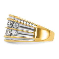 14k with White Rhodium Men's Polished and Grooved 2-Row 2 Carat Lab Grown Diamond Ring - Sophia Jewelers