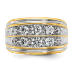 14k Mens Polished and Grooved 2-Row Ring Mounting, Mounting Only - Sophia Jewelers