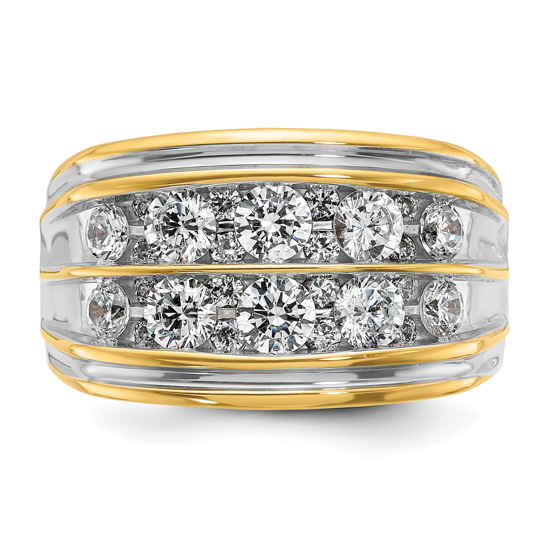 14k Mens Polished and Grooved 2-Row Ring Mounting, Mounting Only - Sophia Jewelers