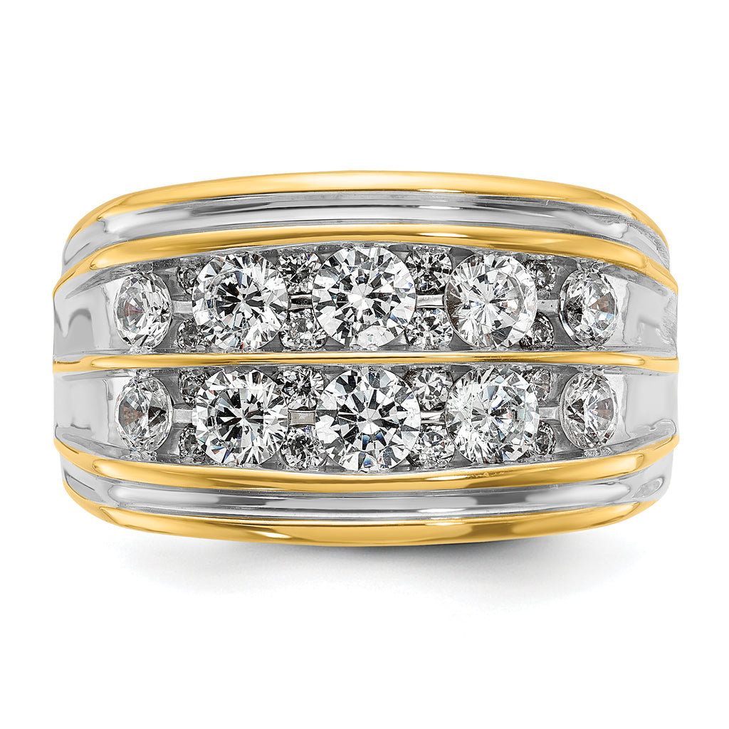 14k with White Rhodium Men's Polished and Grooved 2-Row 2 Carat AA Quality Diamond Ring - Sophia Jewelers
