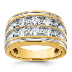 14k with White Rhodium Men's Polished and Grooved 2-Row 2 Carat Lab Grown Diamond Ring - Sophia Jewelers