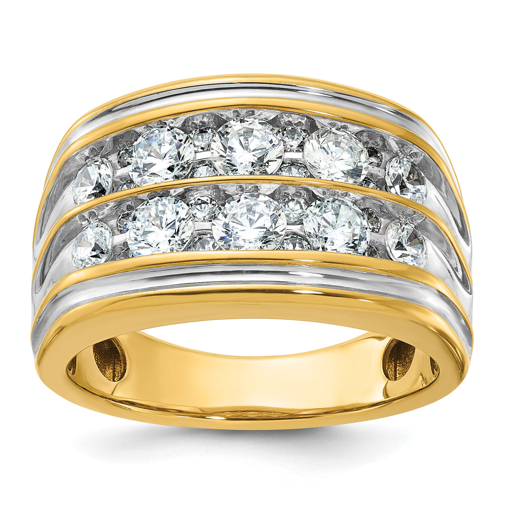 14k with White Rhodium Men's Polished and Grooved 2-Row 2 Carat AA Quality Diamond Ring - Sophia Jewelers