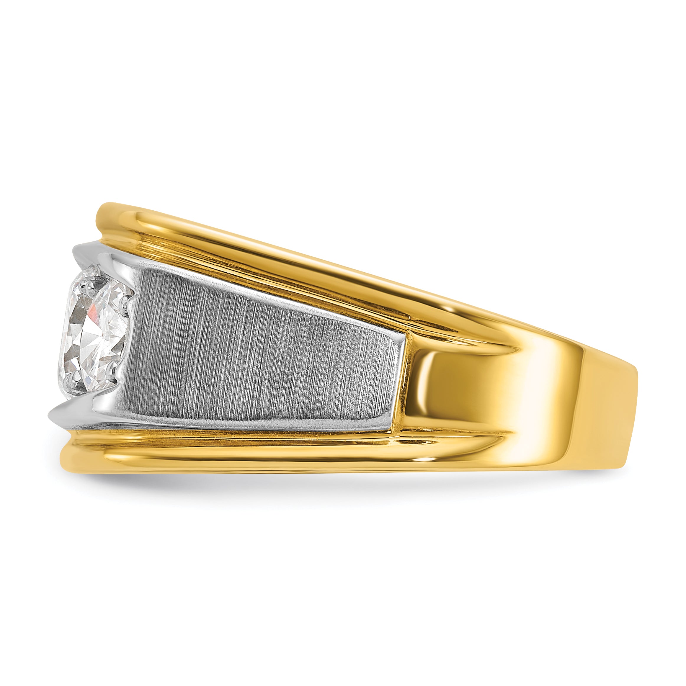 14k Two-tone Men's Polished and Satin 3-Stone Ring Mounting (No Stones Included)