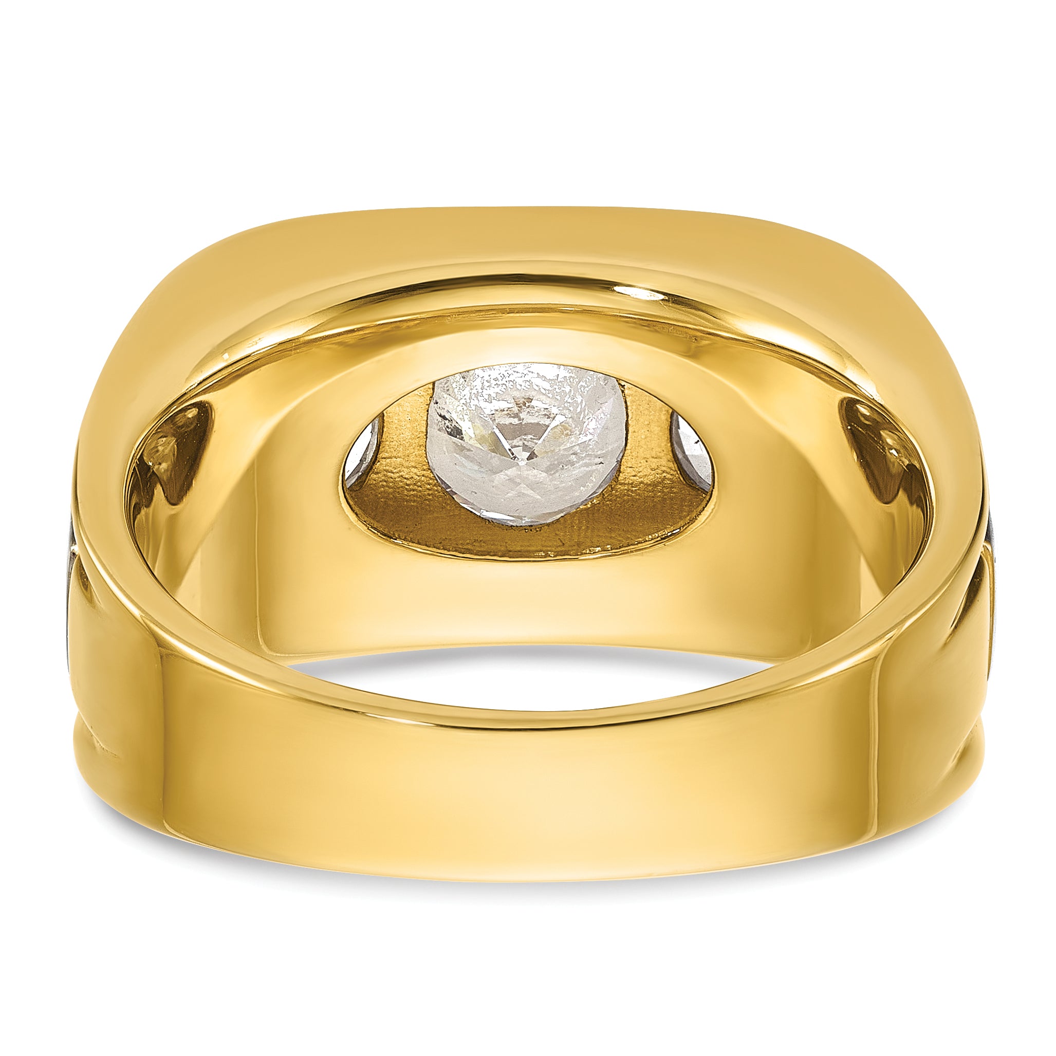 14k Two-tone Men's Polished and Satin 3-Stone Ring Mounting (No Stones Included)