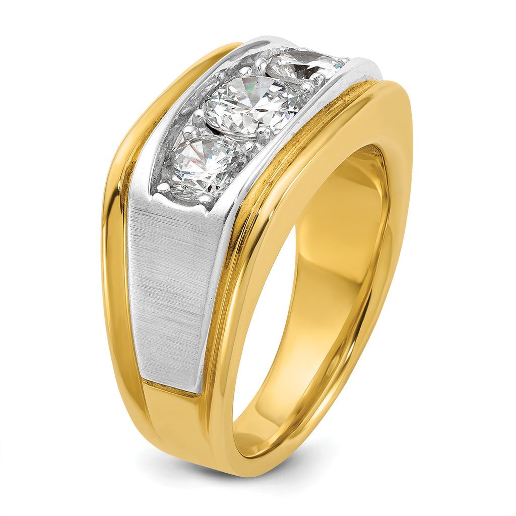 14k Two-tone Men's Polished and Satin 3-Stone Ring Mounting (No Stones Included)
