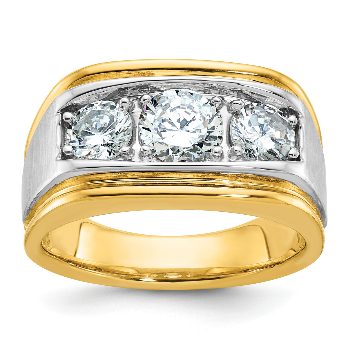 14k Two-tone Men's Polished and Satin 3-Stone Ring Mounting (No Stones Included)
