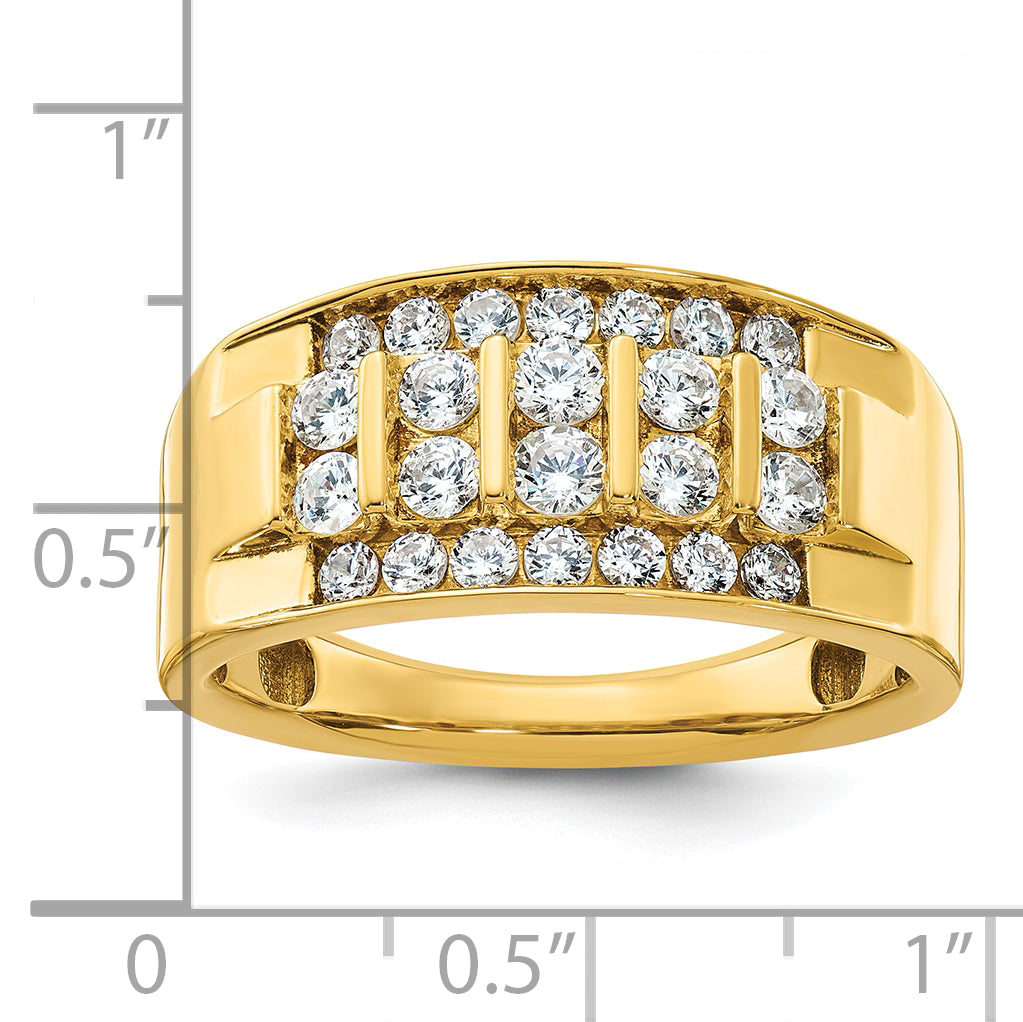14k Men's Polished 4-Row 1 Carat AA Quality Diamond Ring - Sophia Jewelers
