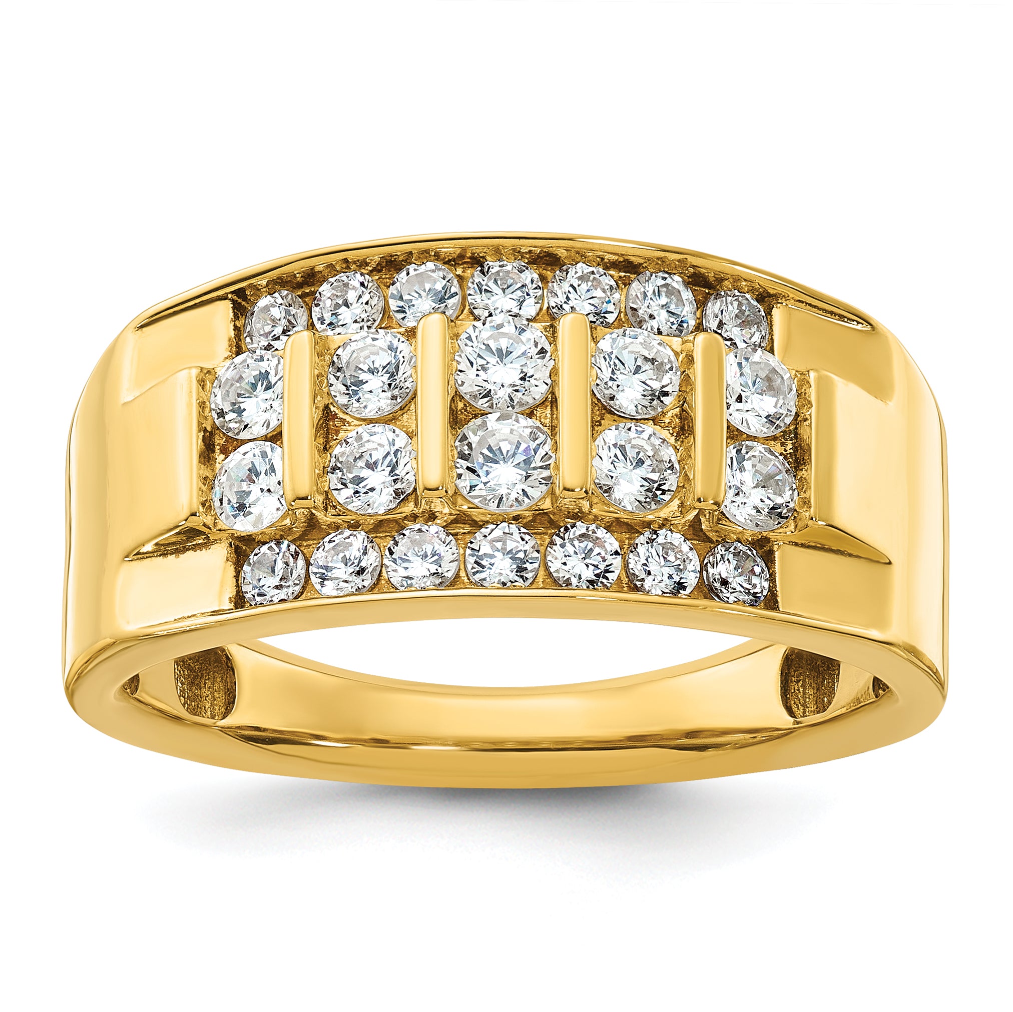 14k Men's Polished 4-Row 1 Carat AA Quality Diamond Ring - Sophia Jewelers Main image