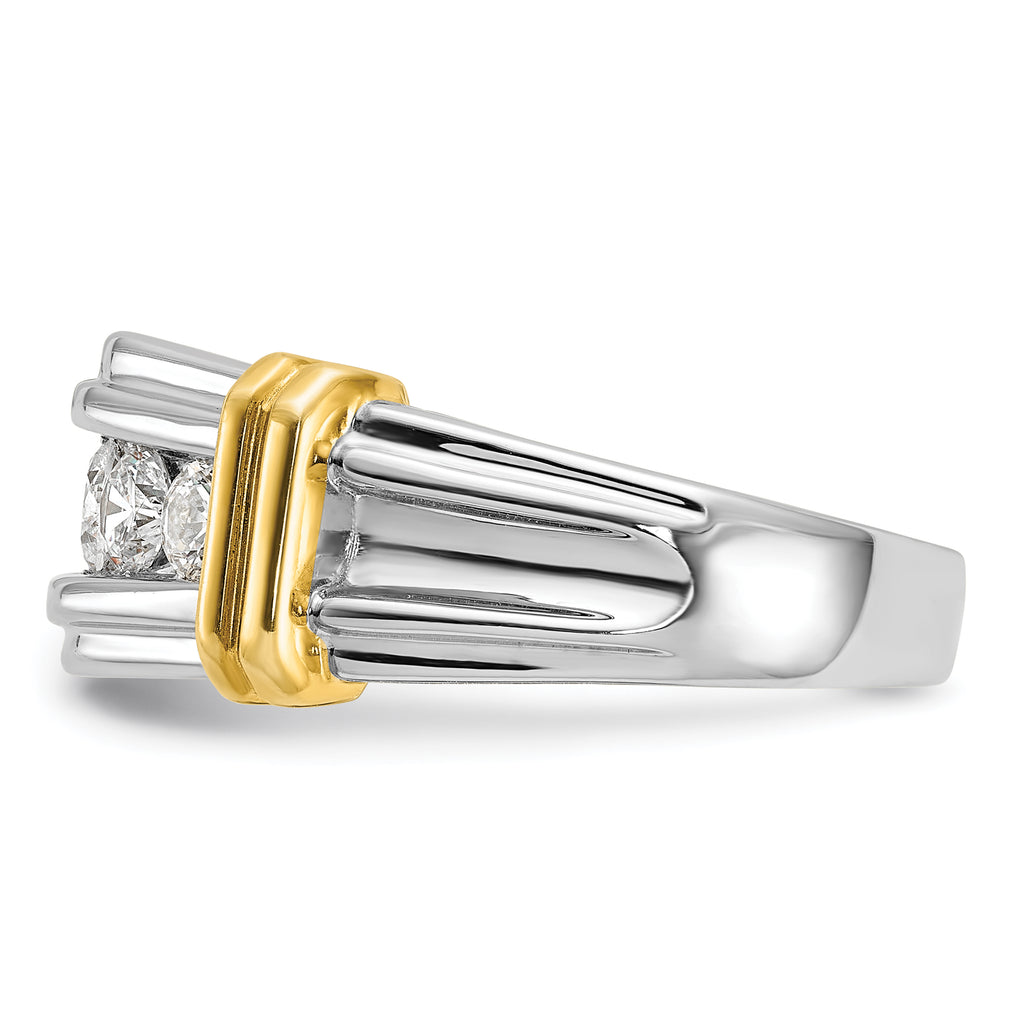 14k Two-tone Five Stone Polished and Grooved Men's Ring Mounting, Mounting Only - Sophia Jewelers
