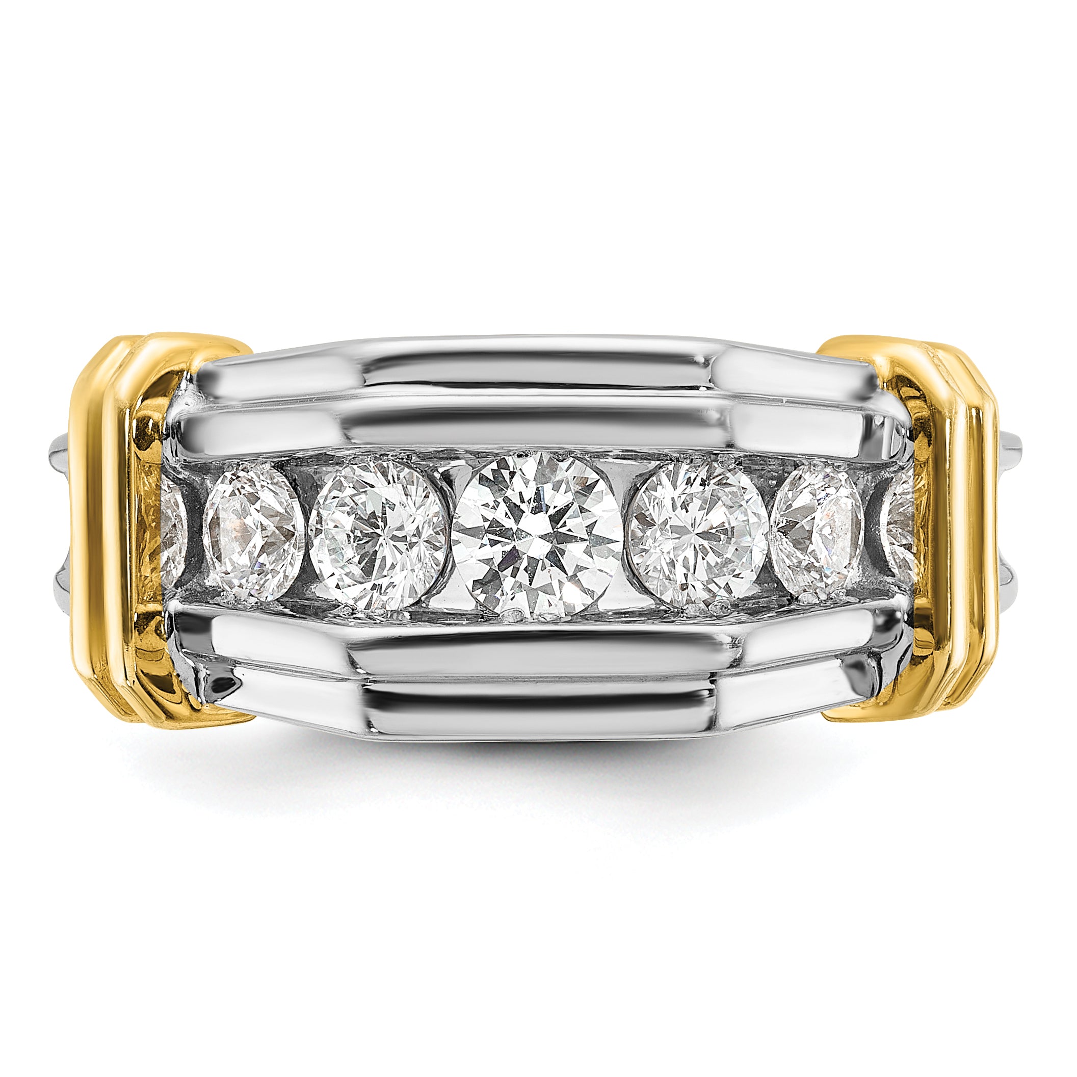 14k Two-tone Five Stone Polished and Grooved Men's Ring Mounting, Mounting Only - Sophia Jewelers
