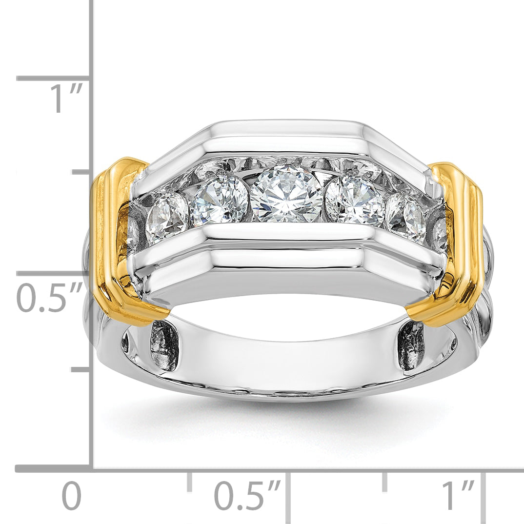 14k Two-tone Men's Polished and Grooved 5-Stone 1 Carat AA Quality Diamond Ring - Sophia Jewelers