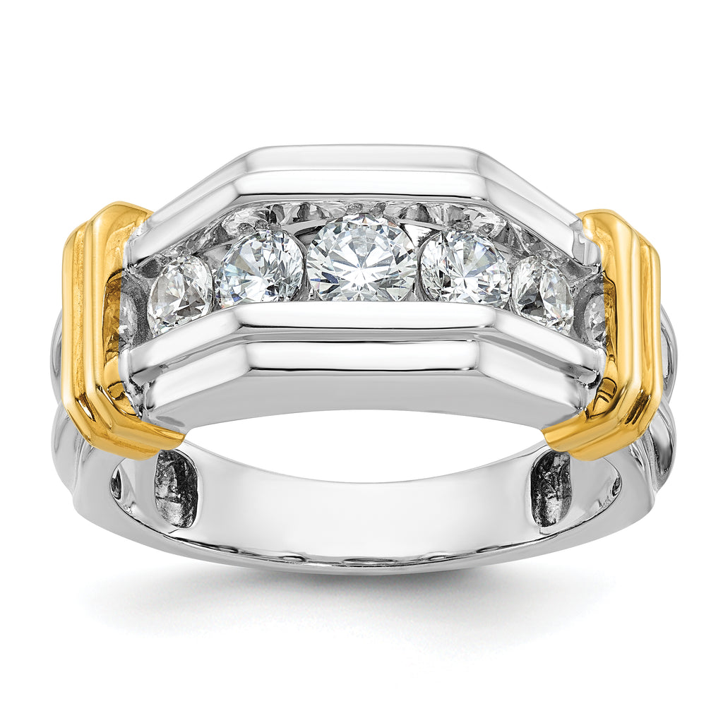 14k Two-tone Men's Polished and Grooved 5-Stone 1 Carat AA Quality Diamond Ring - Sophia Jewelers