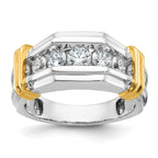 14k Two-tone Men's Polished and Grooved 5-Stone 1 Carat AA Quality Diamond Ring - Sophia Jewelers
