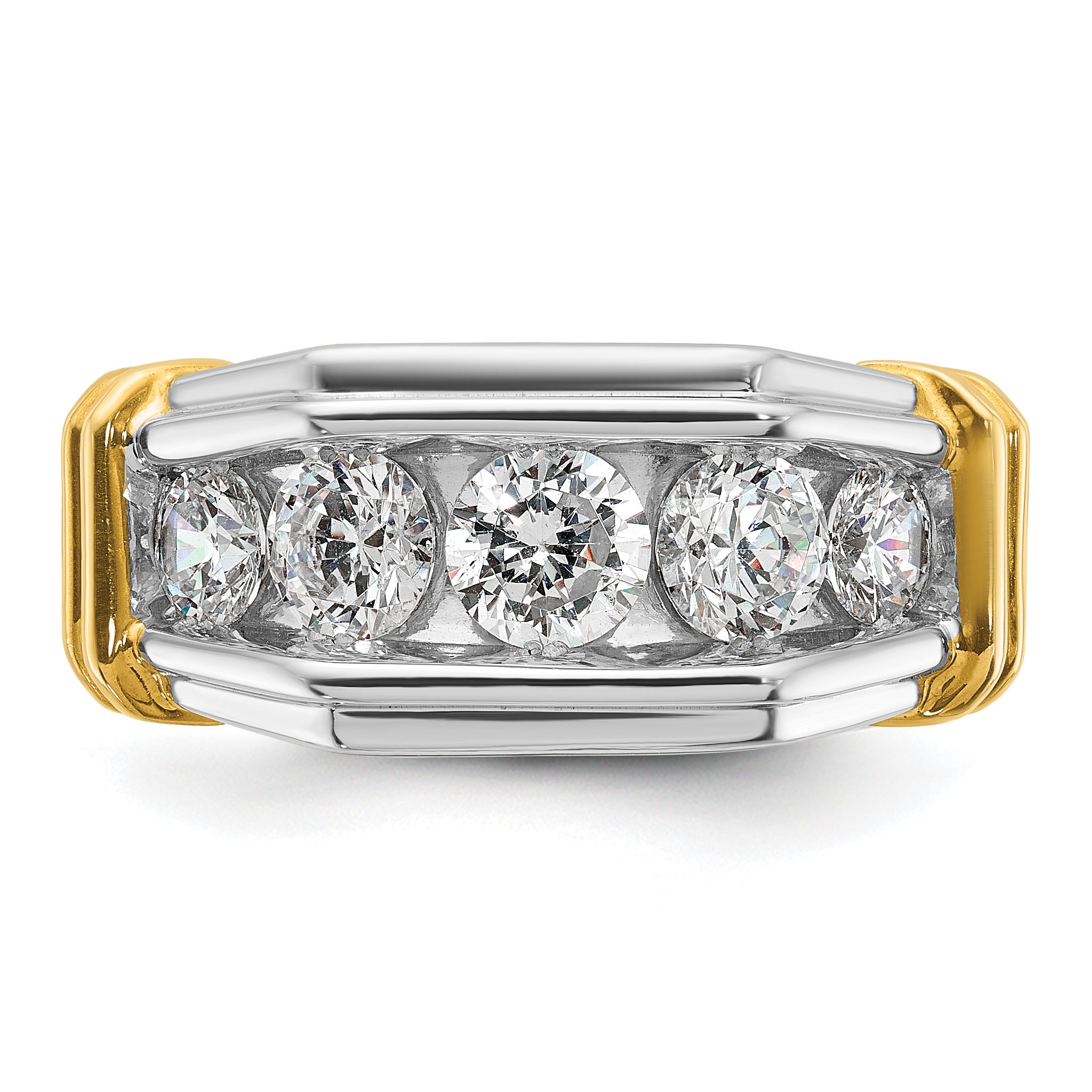 14k Two-tone Men's Polished and Grooved 5-Stone Ring Mounting, Mounting Only - Sophia Jewelers