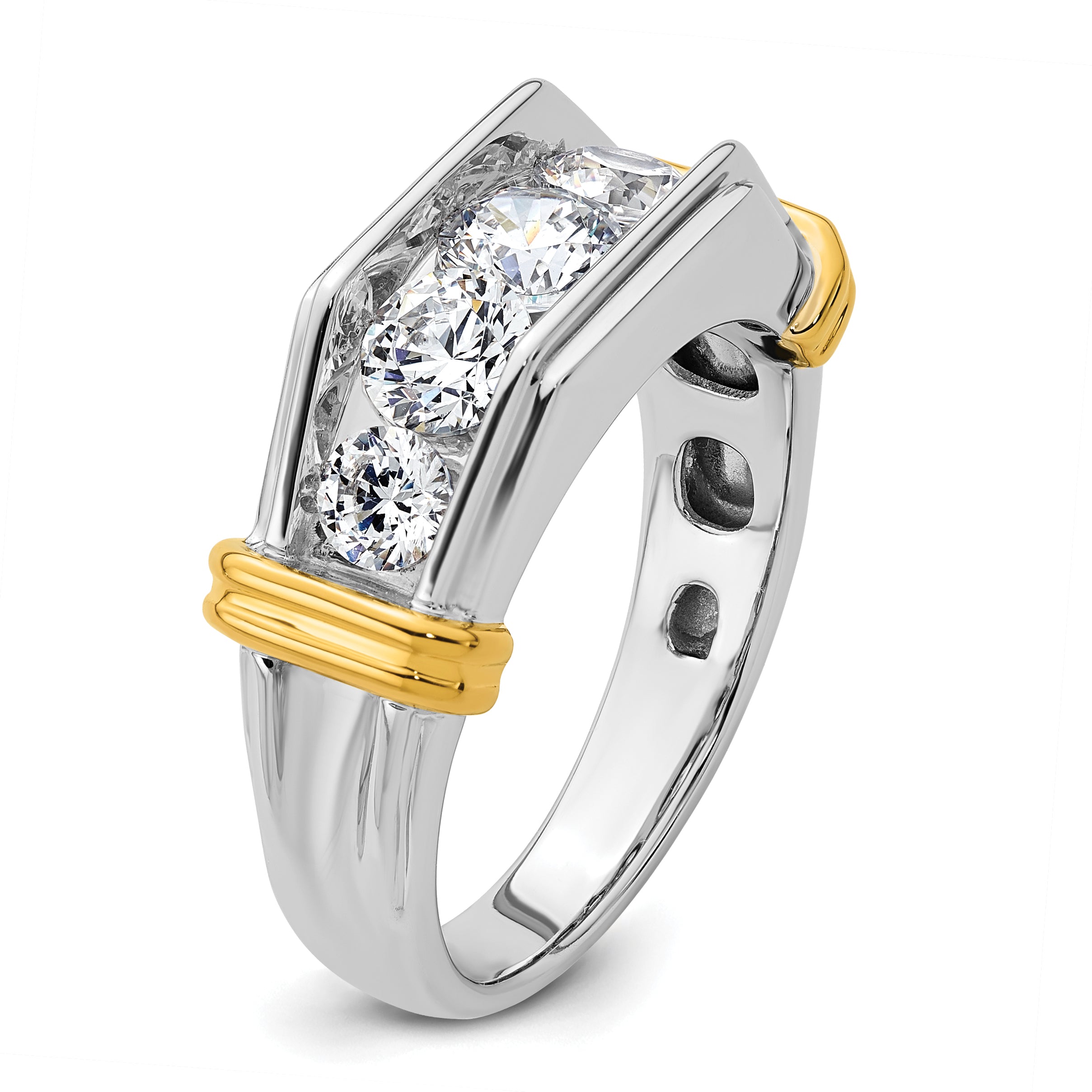 14k Two-tone Men's Polished and Grooved 5-Stone Ring Mounting, Mounting Only - Sophia Jewelers
