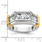 14k Two-tone Men's Polished and Grooved 5-Stone Ring Mounting, Mounting Only - Sophia Jewelers