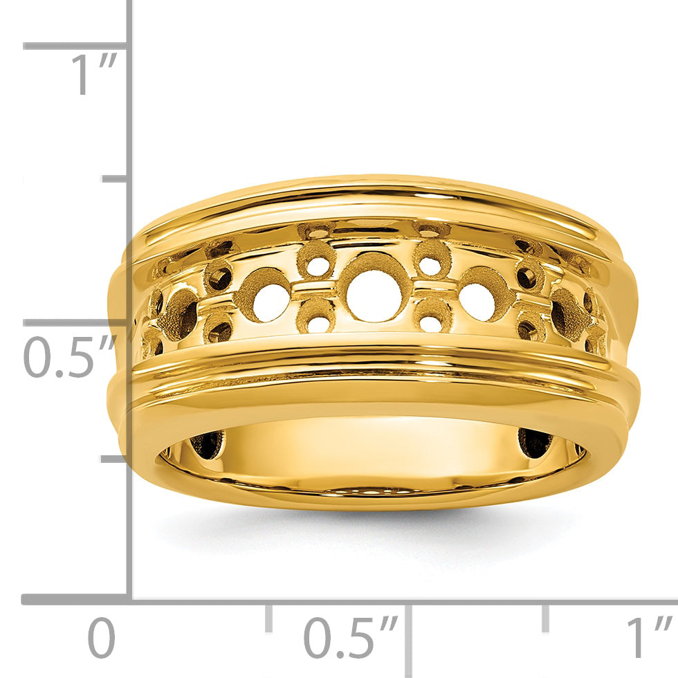 14k Polished and Grooved Mens Channel Ring Mounting, Mounting Only - Sophia Jewelers