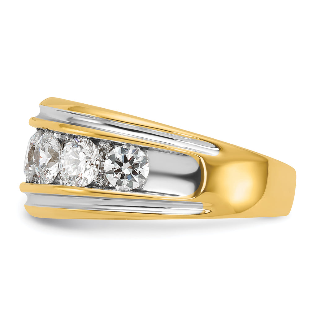 14k with White Rhodium Men's Polished and Grooved 3 Carat AA Quality Diamond Ring - Sophia Jewelers