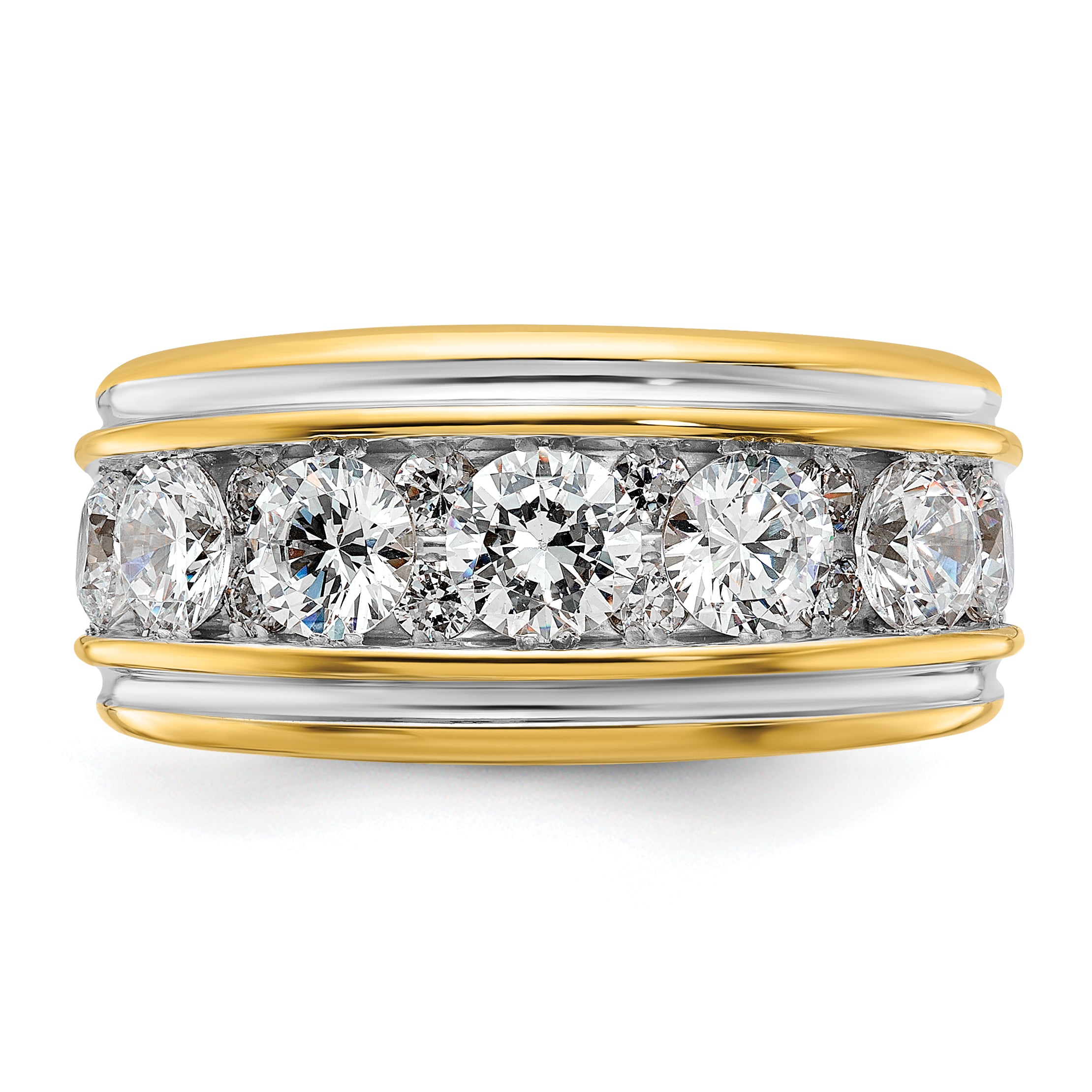 14k with White Rhodium Men's Polished and Grooved 3 Carat AA Quality Diamond Ring - Sophia Jewelers