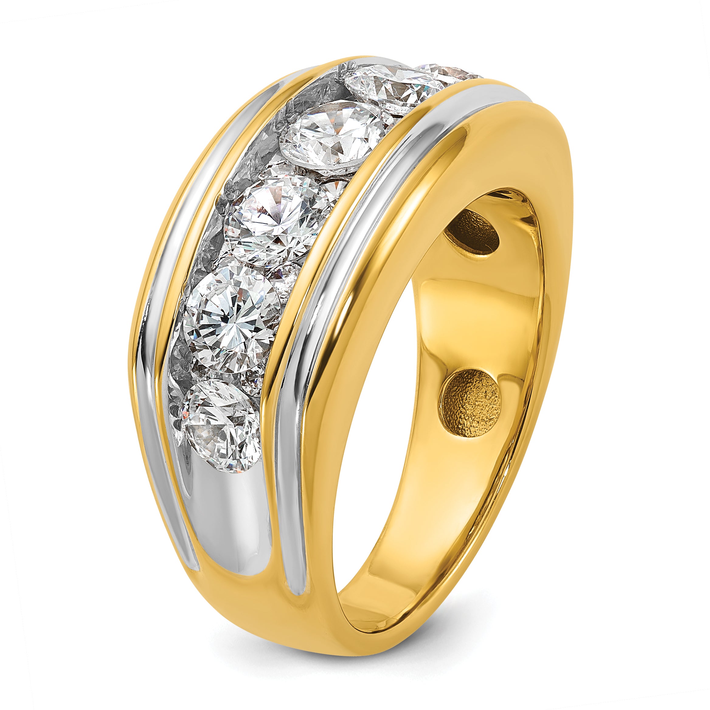 14k with White Rhodium Men's Polished and Grooved 3 Carat AA Quality Diamond Ring - Sophia Jewelers
