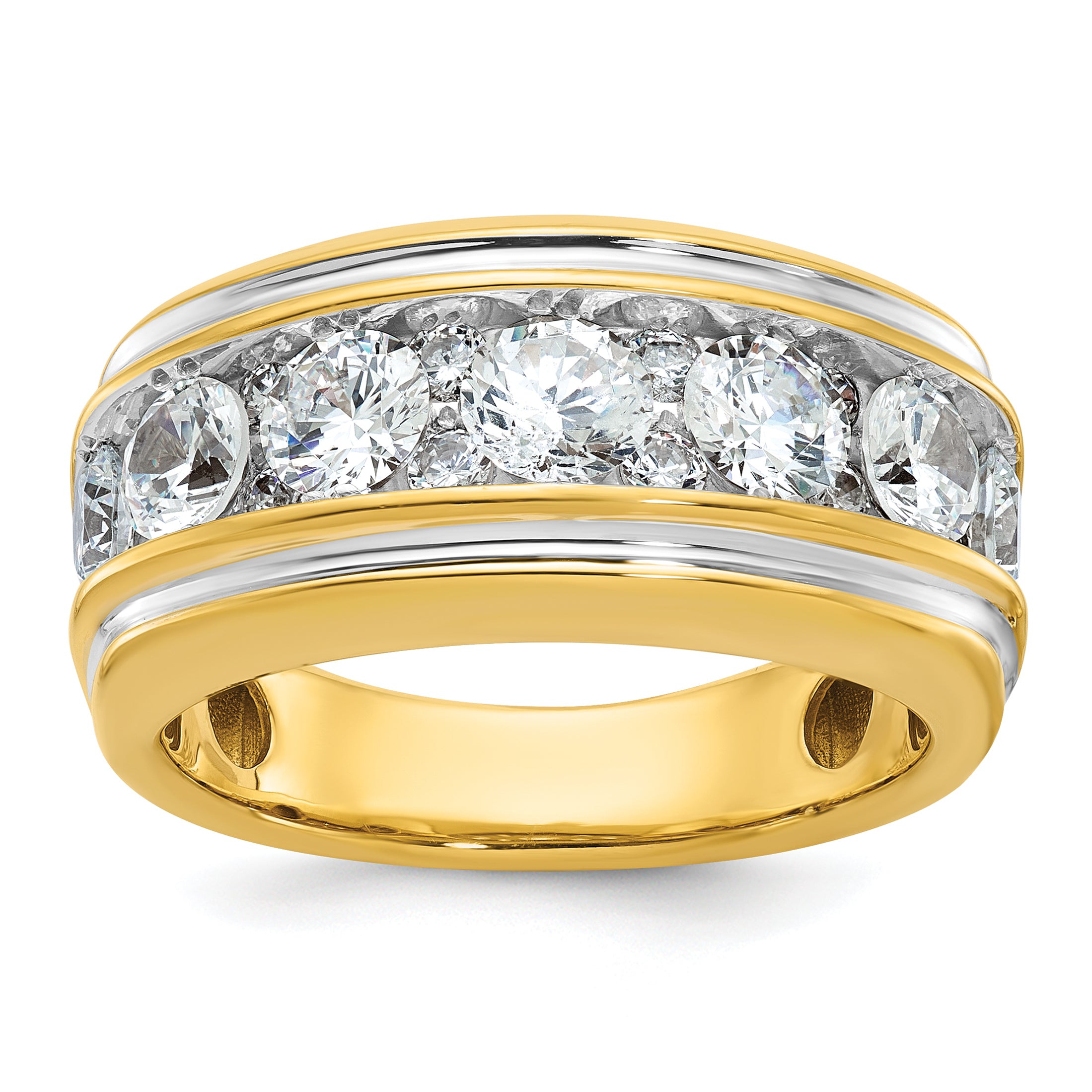 14k with White Rhodium Men's Polished and Grooved 3 Carat AA Quality Diamond Ring - Sophia Jewelers