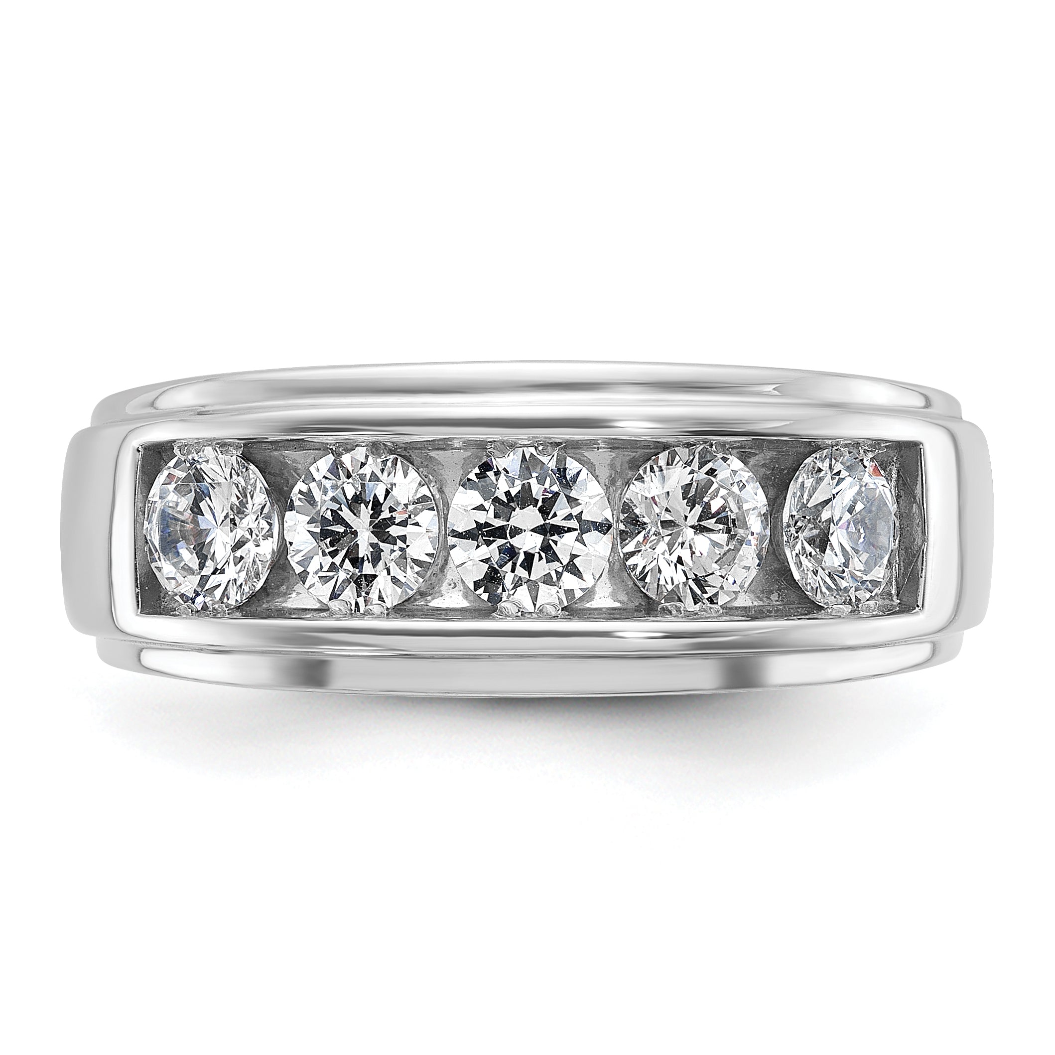 14k White Gold Men's Polished and Grooved 5-Stone Ring Mounting, Mounting Only - Sophia Jewelers