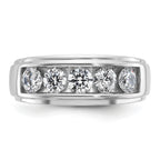 14k White Gold Mens Polished and Grooved 5-Stone 1.5 Carat AA Diamond Ring - Sophia Jewelers