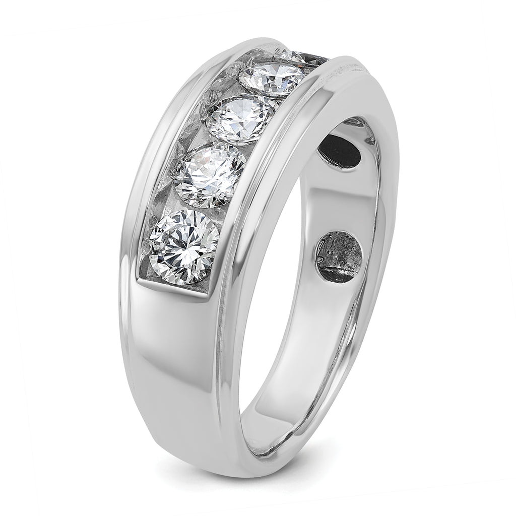 14k White Gold Men's Polished and Grooved 5-Stone Ring Mounting, Mounting Only - Sophia Jewelers