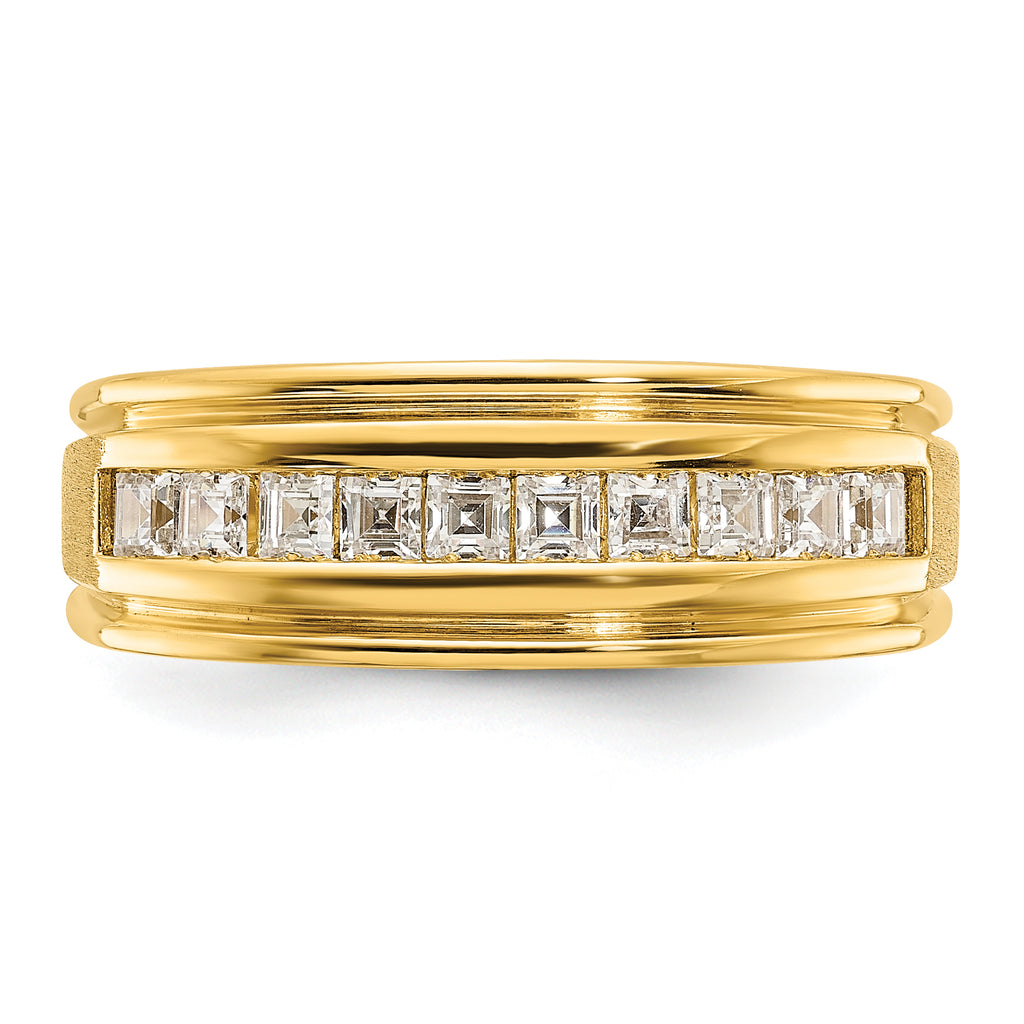 14k Men's Polished and Satin Square 10-Stone Ring Mounting, Mounting Only - Sophia Jewelers