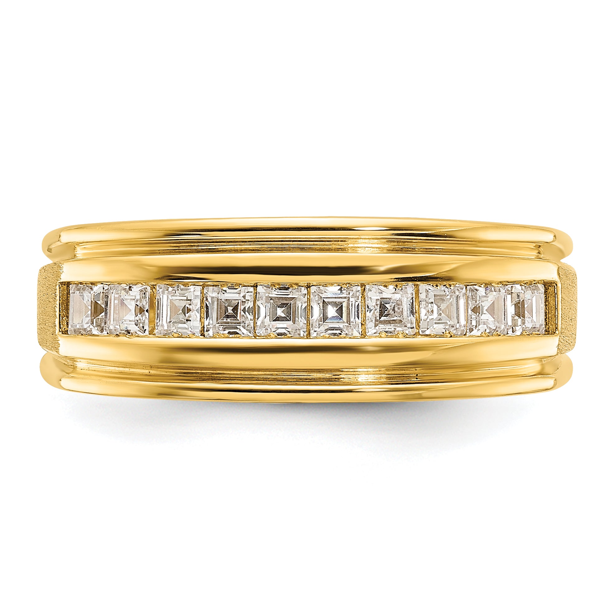 14k Men's Polished and Satin Square 10-Stone Ring Mounting, Mounting Only - Sophia Jewelers