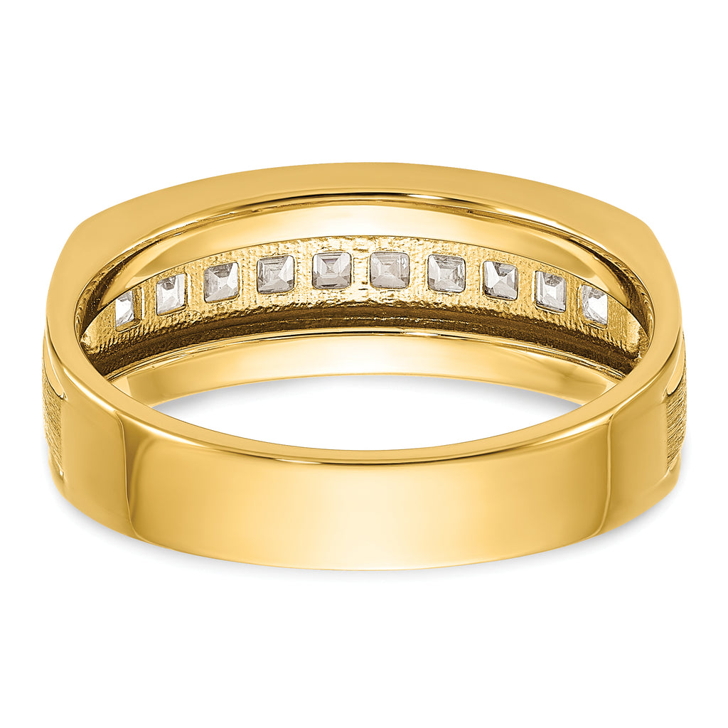 14k Men's Polished and Satin Square 10-Stone 1/2 Carat AA Quality Diamond Ring - Sophia Jewelers