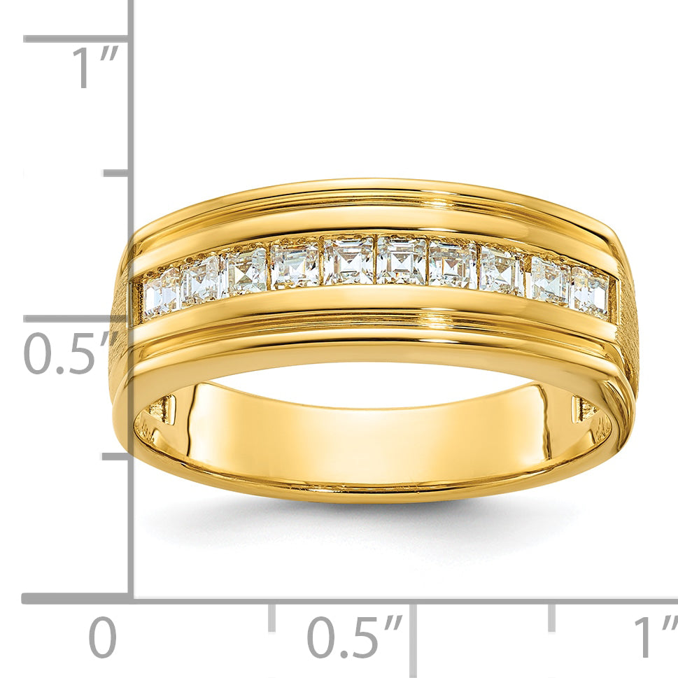 14k Men's Polished and Satin Square 10-Stone 1/2 Carat AA Quality Diamond Ring - Sophia Jewelers