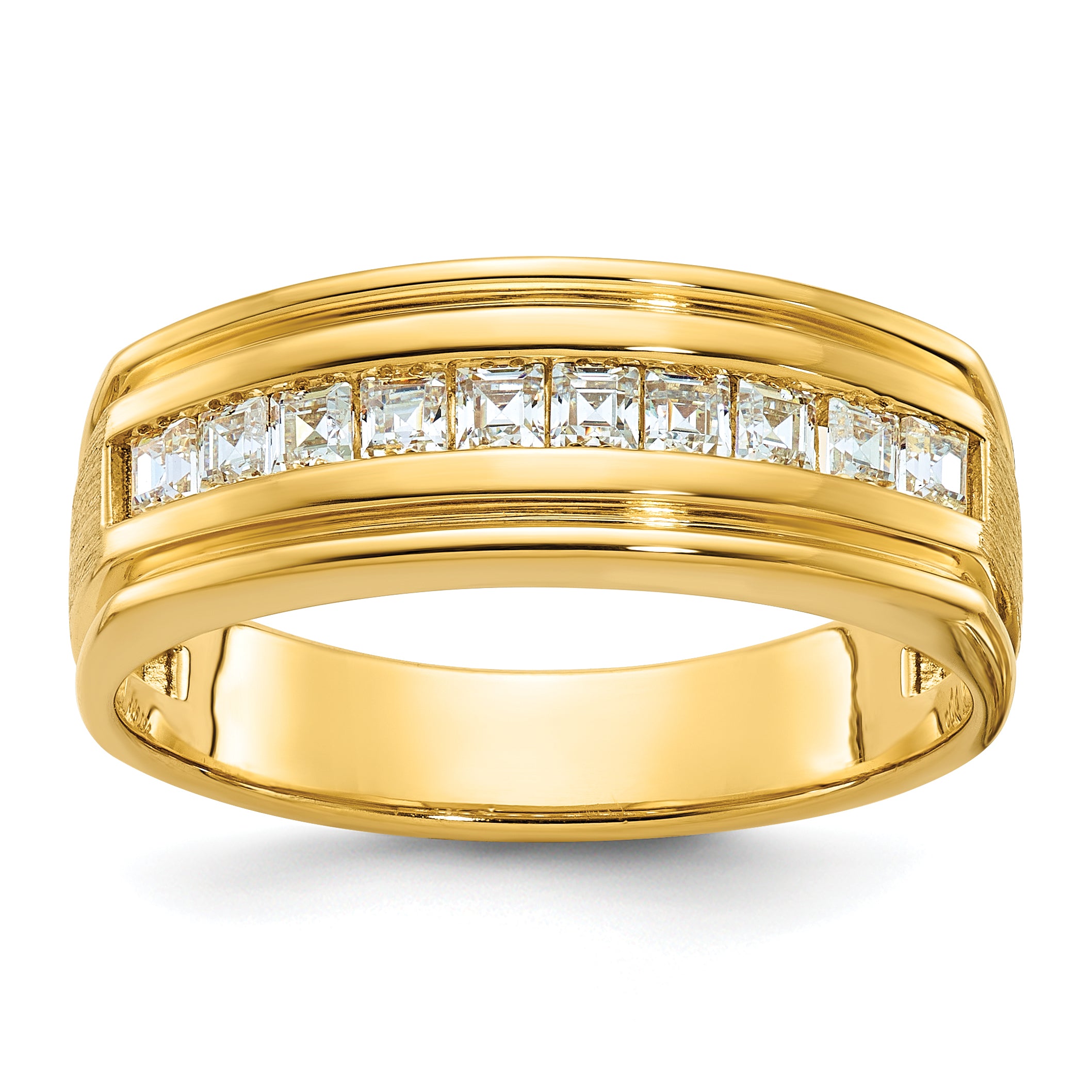 14k Men's Polished and Satin Square 10-Stone 1/2 Carat AA Quality Diamond Ring - Sophia Jewelers