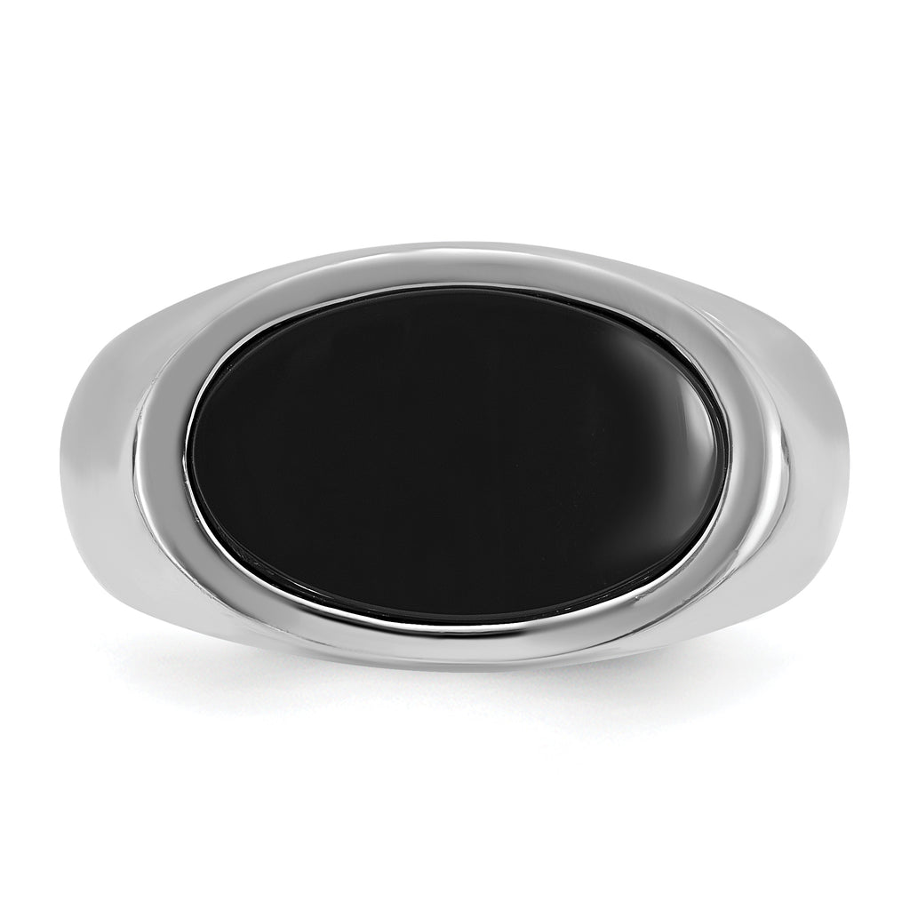 14k White Gold Mens East-West Oval Onyx Complete Ring - Sophia Jewelers