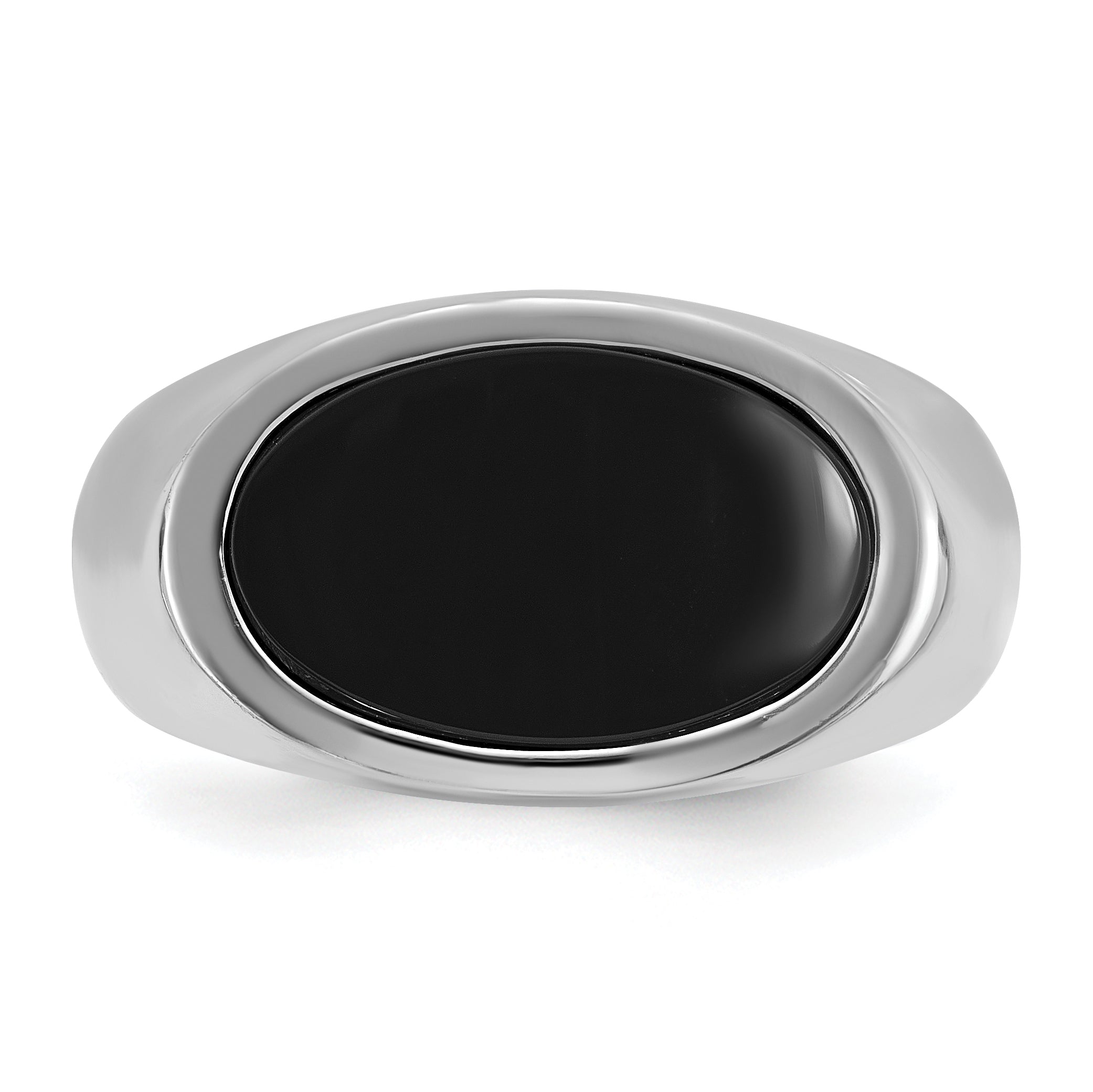 14k White Gold Mens East-West Oval Onyx Complete Ring - Sophia Jewelers
