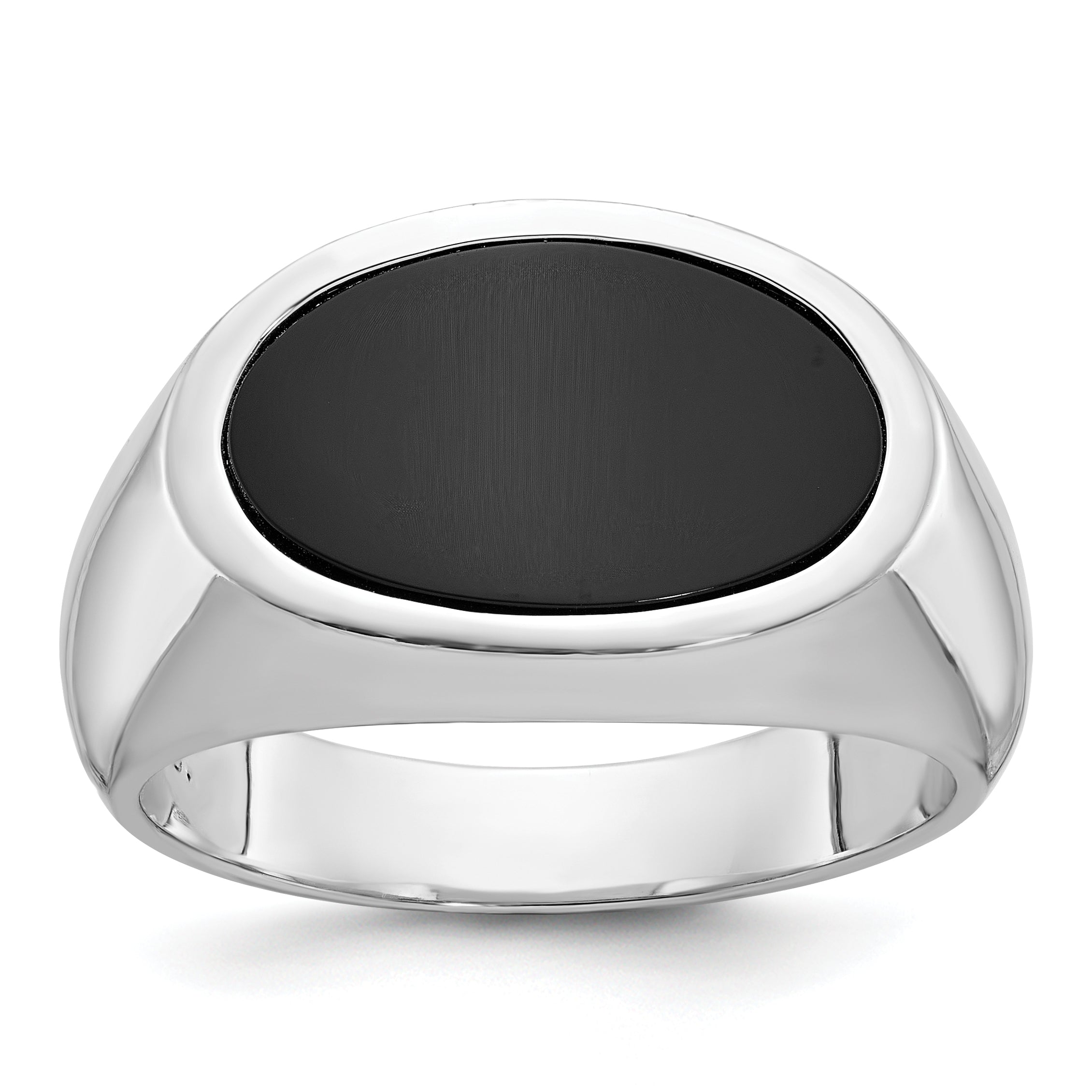 14k White Gold Mens East-West Oval Onyx Complete Ring - Sophia Jewelers