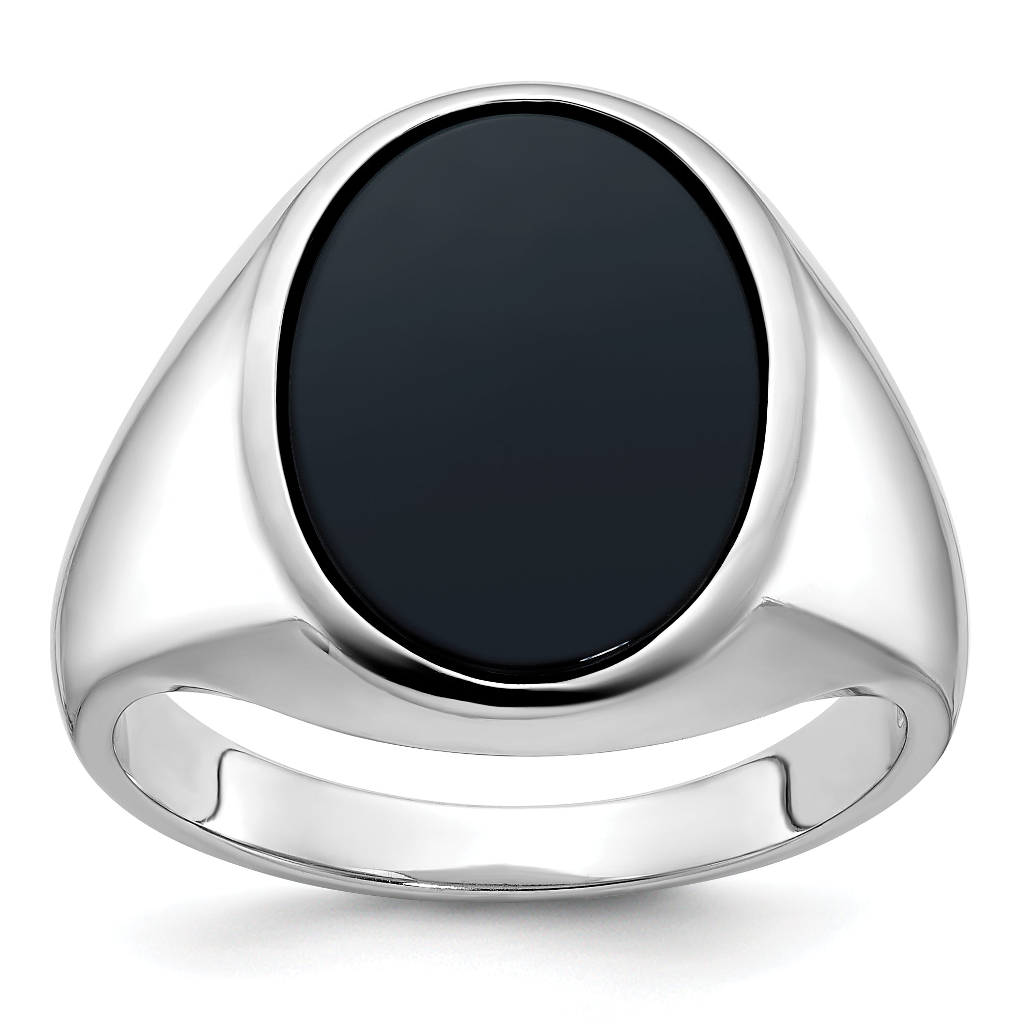 14k White Gold Mens Oval Onyx Complete Ring - Sophia Jewelers