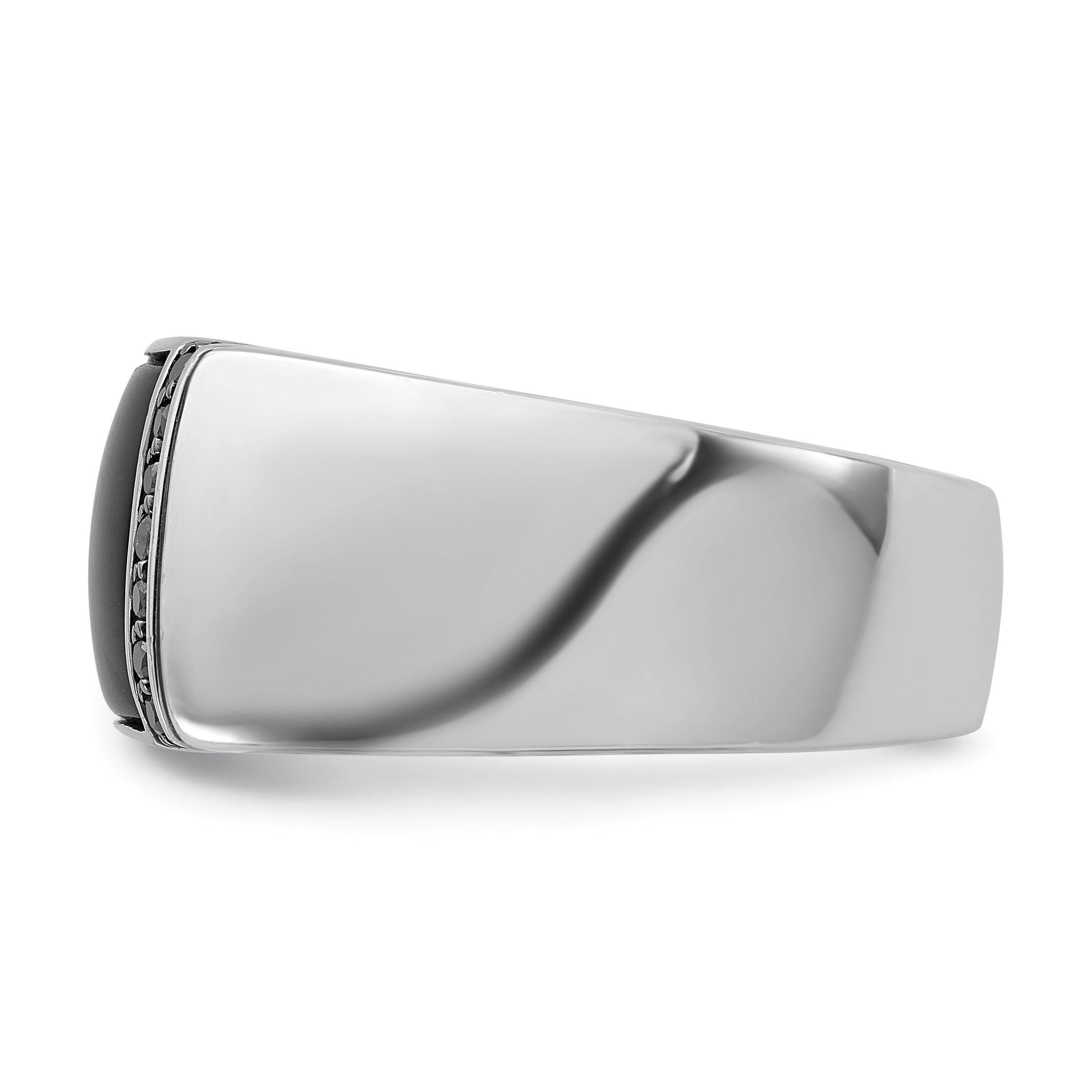 14k White Gold Mens Rectangle Onyx and 1/4 carat Black Diamond Complete Ring - Sophia Jewelers
