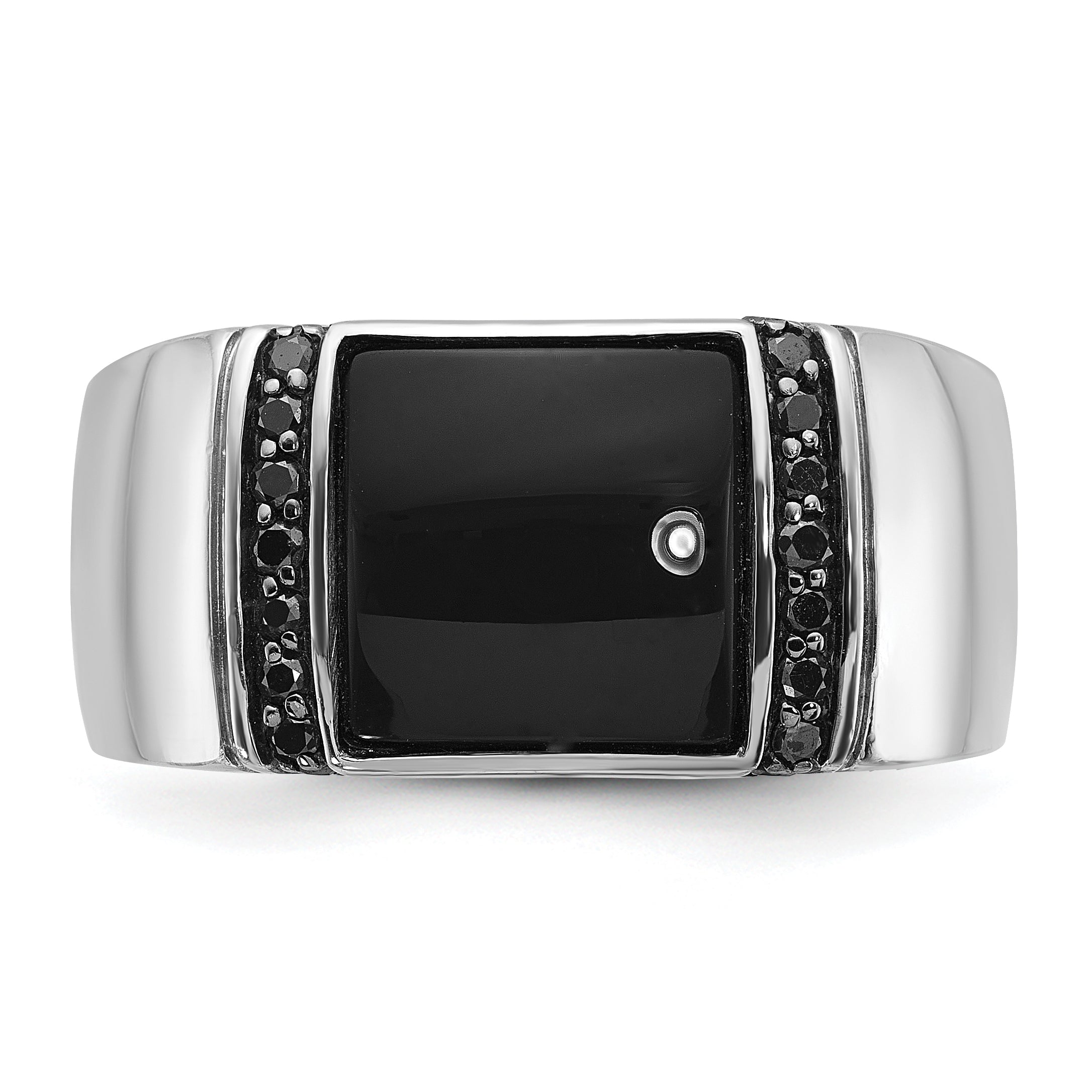 14k White Gold Mens Rectangle Onyx and 1/4 carat Black Diamond Complete Ring - Sophia Jewelers